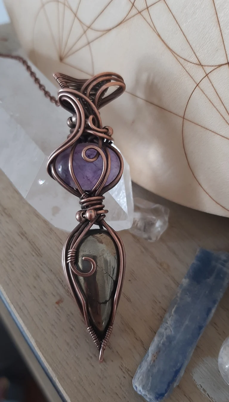 Pyrite & Amethyst pendant - statement peace